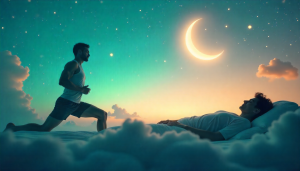 2 تصویر از یک ورزشکار مرد در حال ورزش و خواب